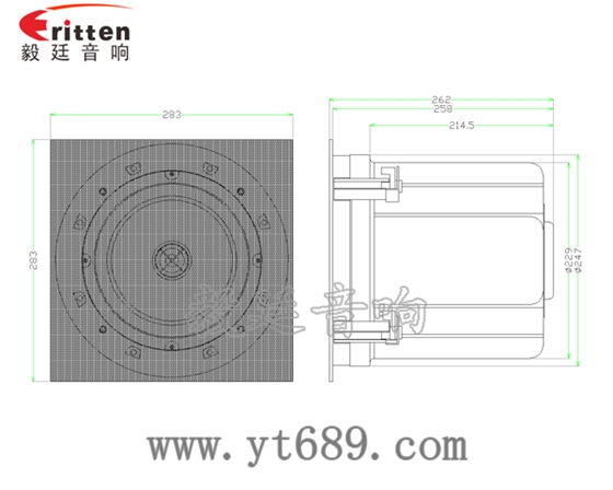 高音可旋轉8寸天花板喇叭成品圖帶正方網(wǎng)罩