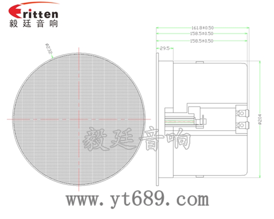 40w 6.5寸吸頂式喇叭成品圖圓網(wǎng)罩