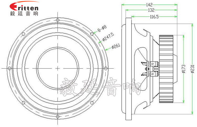 10寸200瓦重低音喇叭成品圖